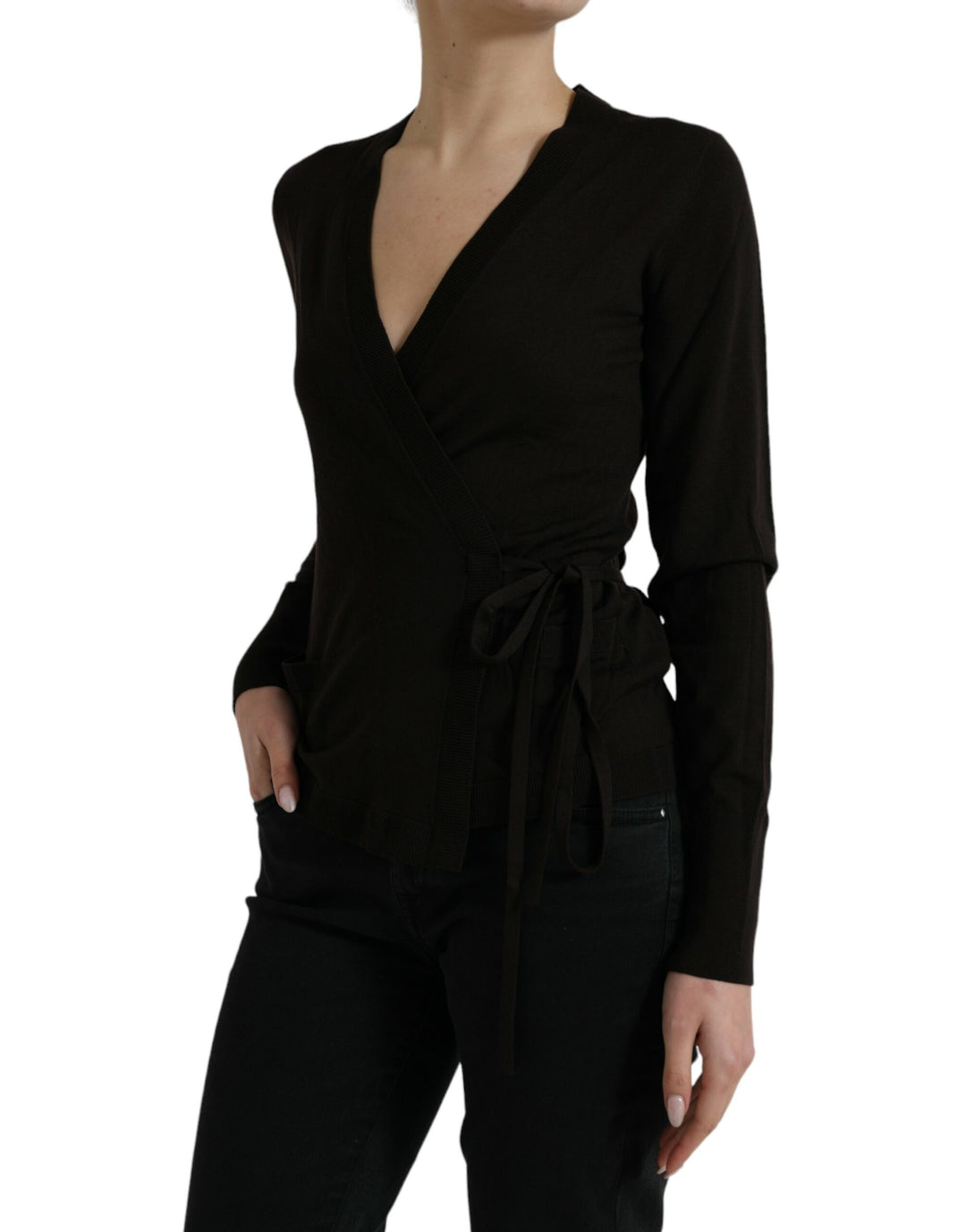 Dolce &amp; Gabbana Black Wool V-neck Crossed Cardigan Sweater