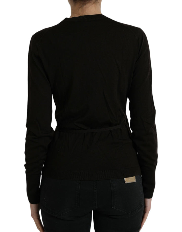 Dolce &amp; Gabbana Black Wool V-neck Crossed Cardigan Sweater