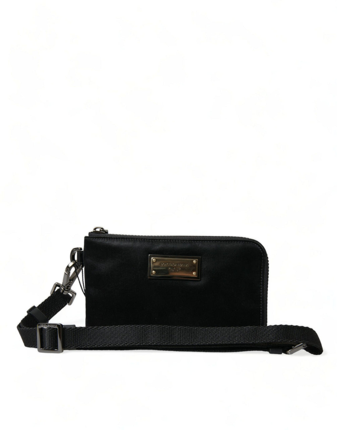 Dolce &amp; Gabbana Black Nylon Logo Plaque Keyring Pouch Clutch Bag