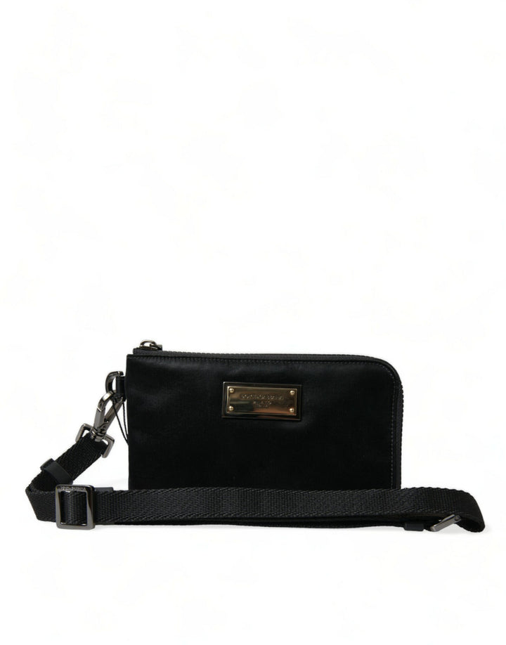 Dolce &amp; Gabbana Black Nylon Logo Plaque Keyring Pouch Clutch Bag