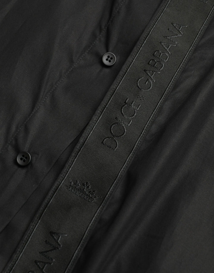 Dolce &amp; Gabbana Black Cotton Logo Formal GOLD Dress Shirt