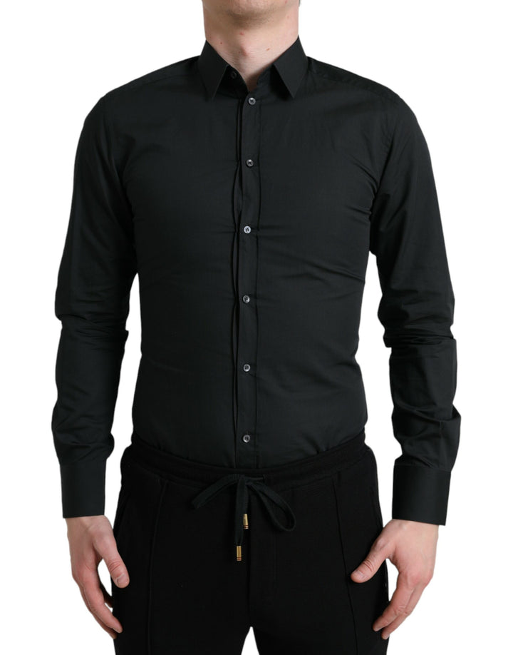 Dolce &amp; Gabbana Black Cotton Silk Formal GOLD Dress Shirt