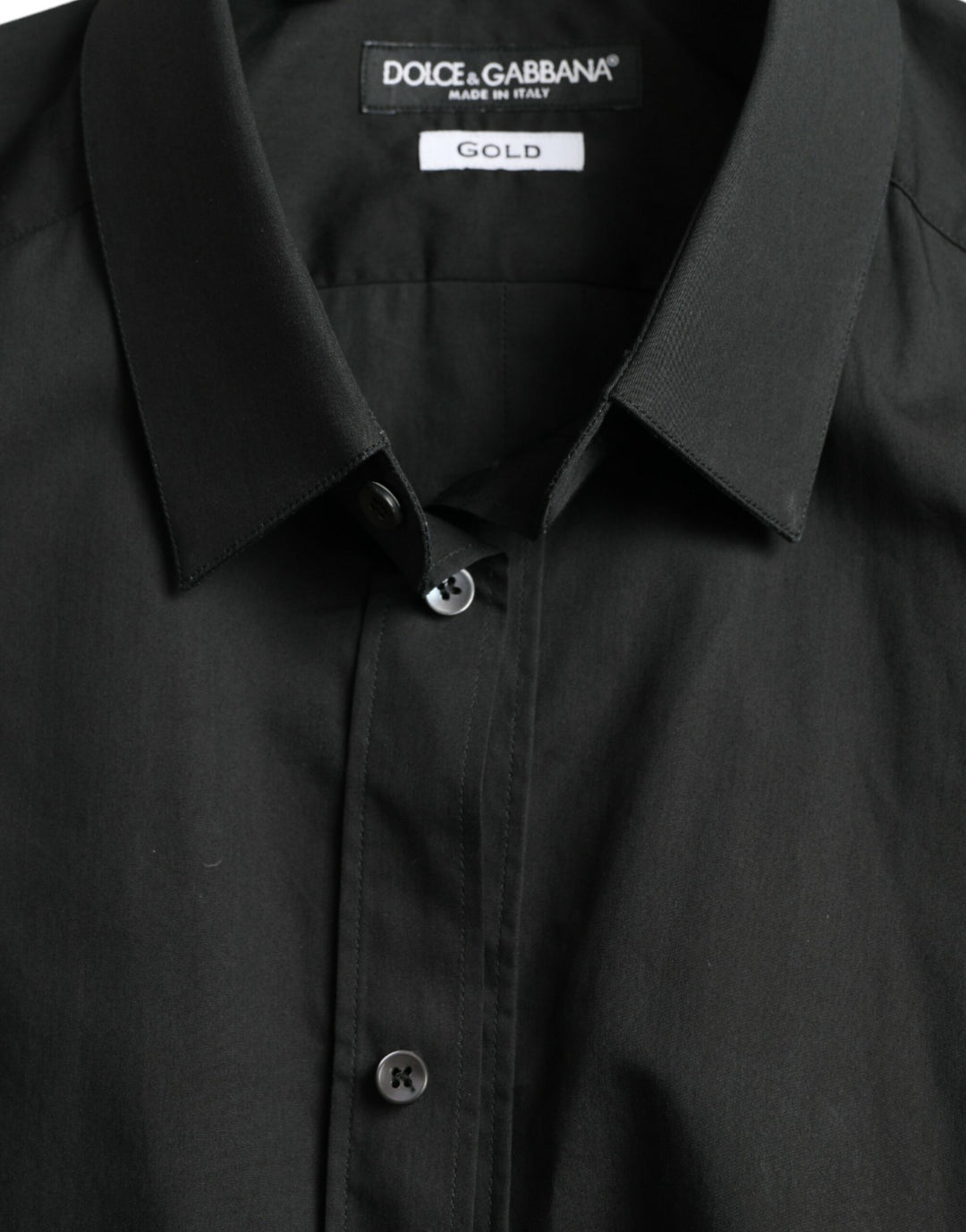 Dolce &amp; Gabbana Black Cotton Silk Formal GOLD Dress Shirt