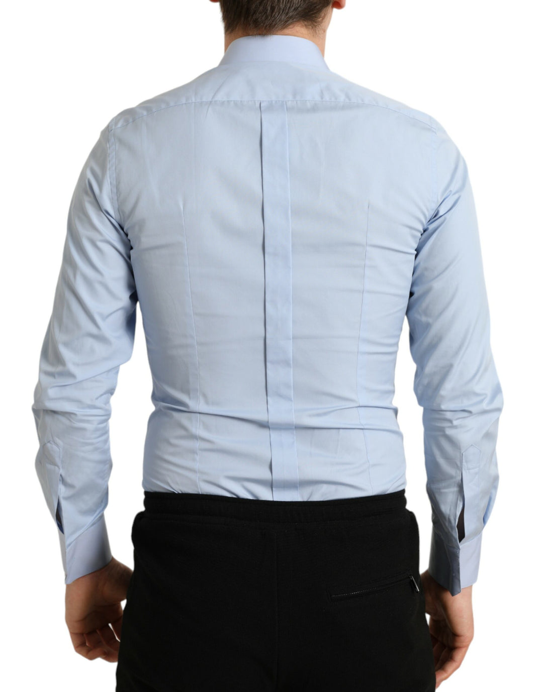 Dolce &amp; Gabbana Sky Blue Cotton Men Formal GOLD Dress Shirt