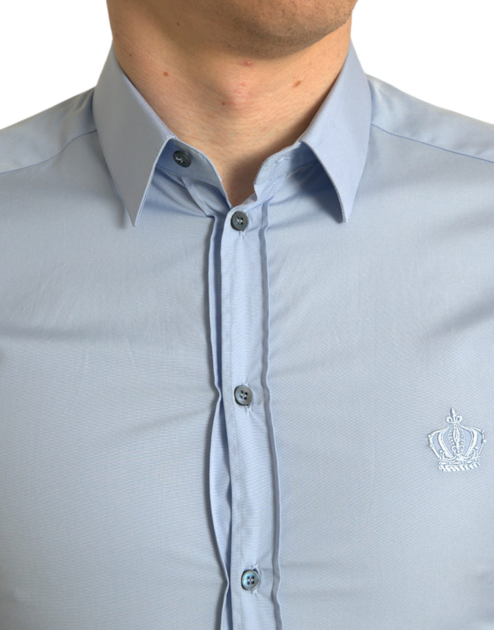 Dolce &amp; Gabbana Sky Blue Cotton Men Formal GOLD Dress Shirt