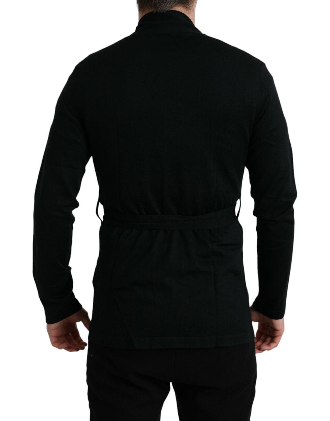 Dolce &amp; Gabbana Black Cashmere Long Sleeves Belted Wrap Robe