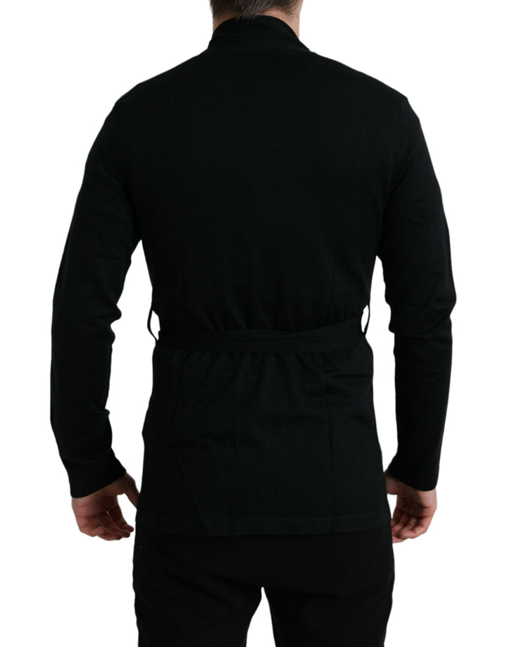Dolce &amp; Gabbana Black Cashmere Long Sleeves Belted Wrap Robe