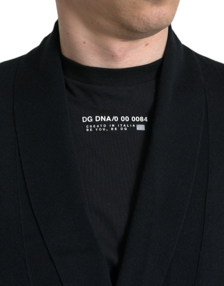 Dolce &amp; Gabbana Black Cashmere Long Sleeves Belted Wrap Robe