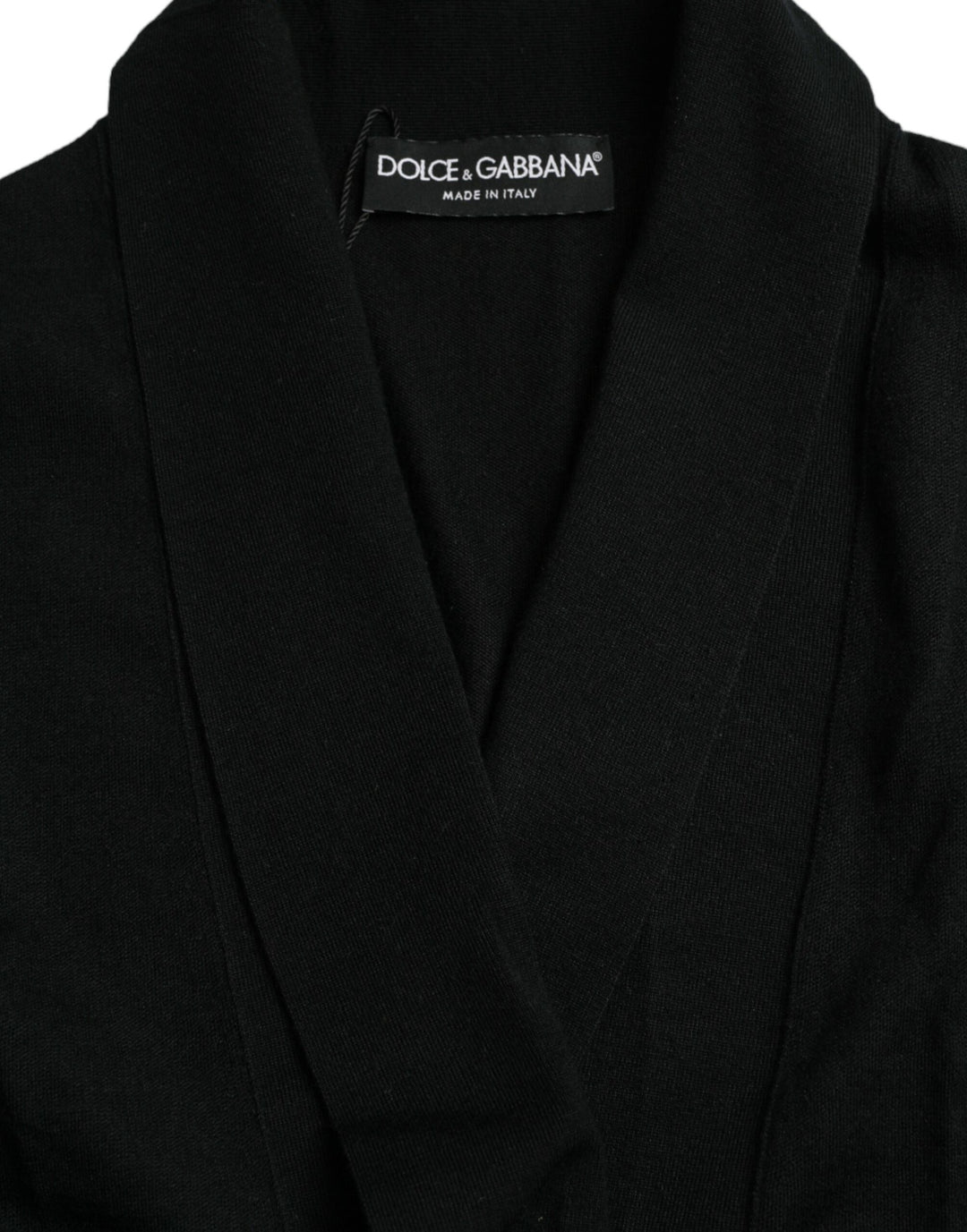 Dolce &amp; Gabbana Black Cashmere Long Sleeves Belted Wrap Robe