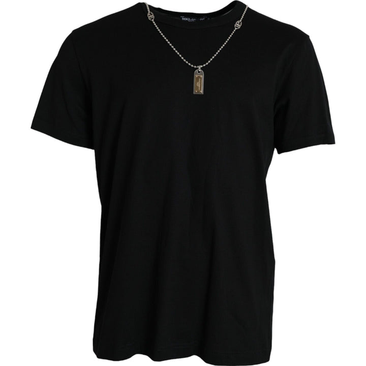 Dolce &amp; Gabbana Black Silver Chain Short Sleeve T-shirt