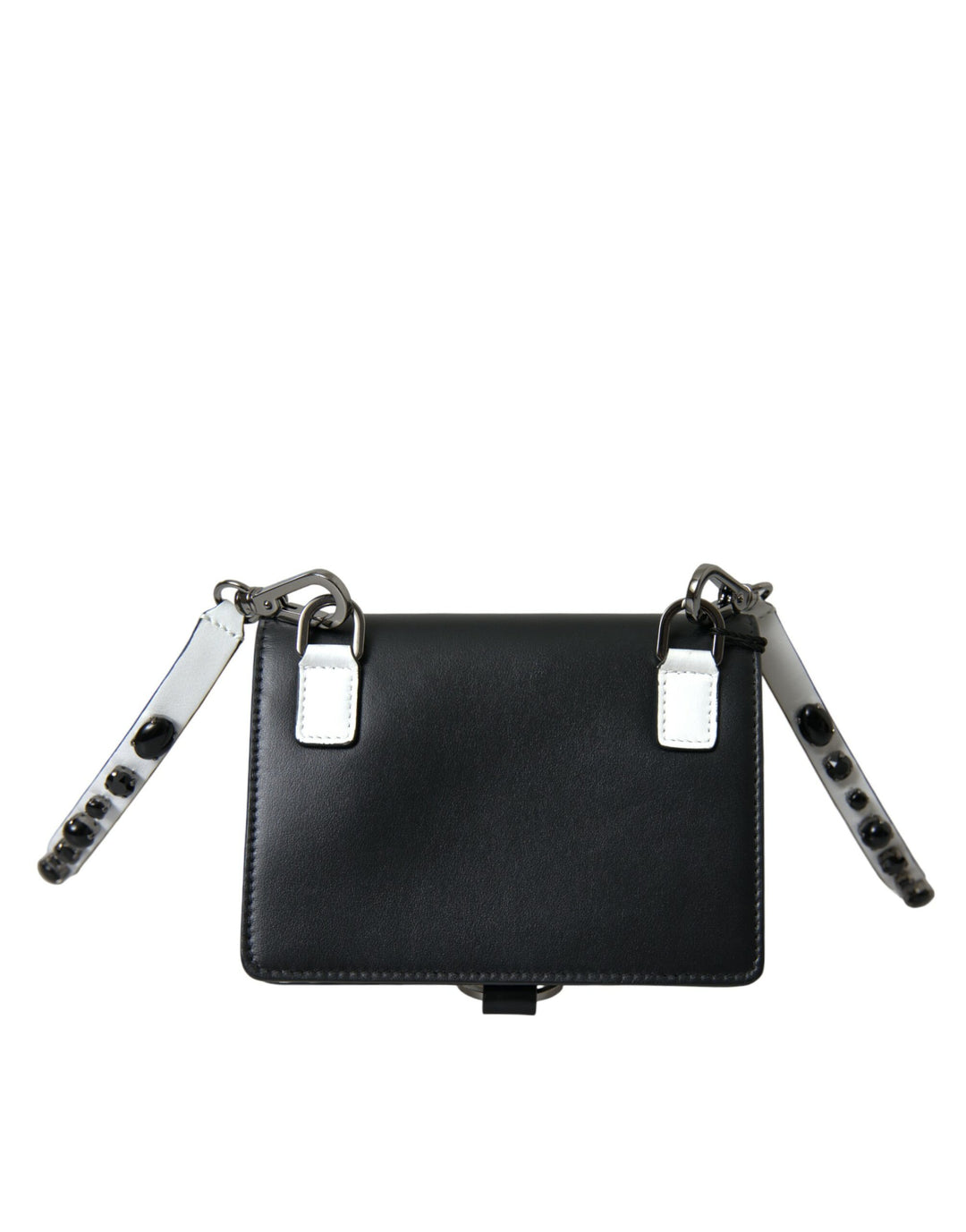 Dolce &amp; Gabbana Black White Leather Crystal Embellished Cardholder Wallet