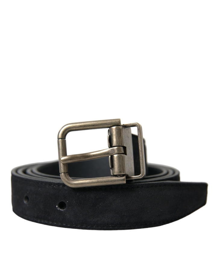 Dolce &amp; Gabbana Black Goat Leather Antique Metal Buckle Belt