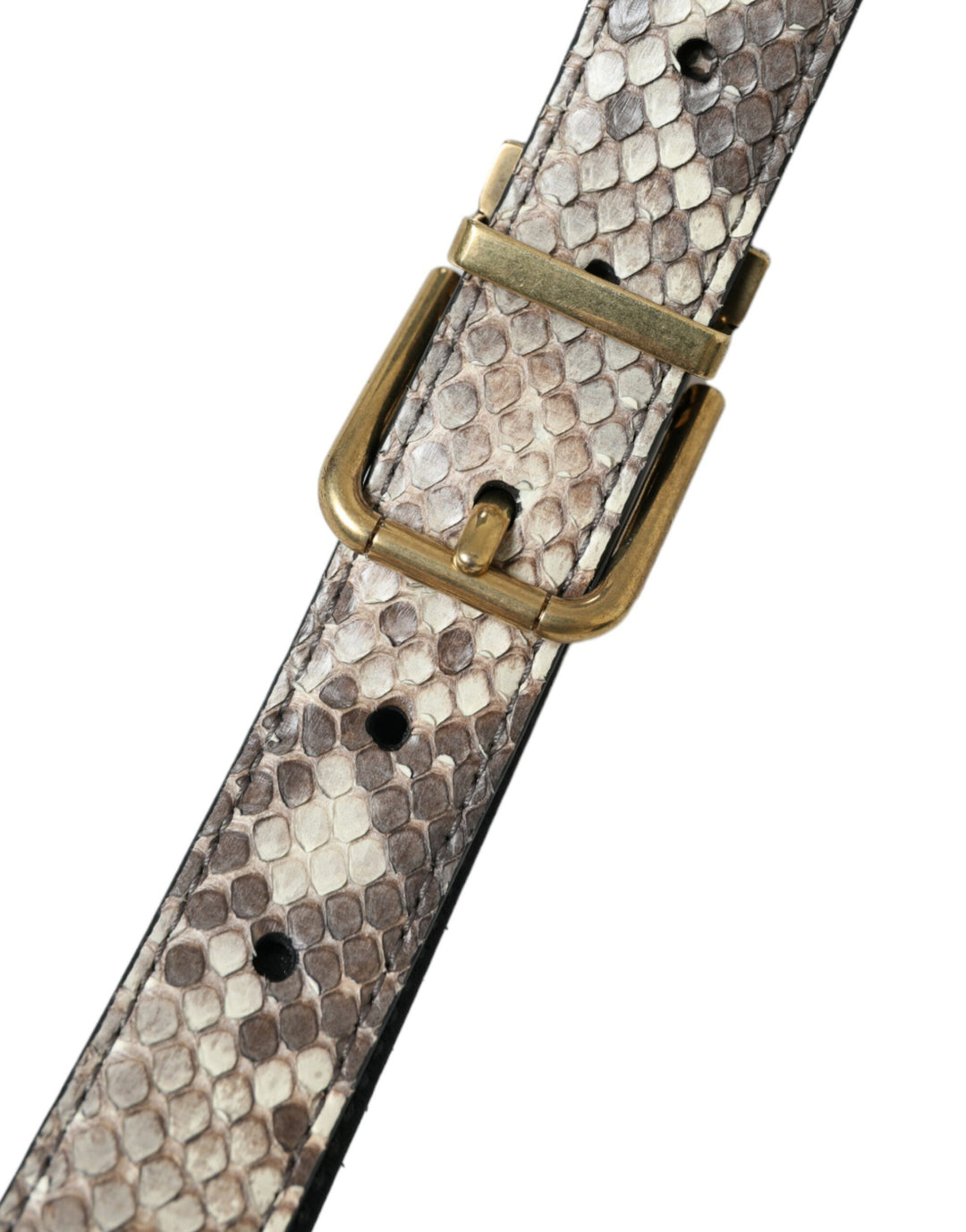 Dolce &amp; Gabbana Brown Python Leather Gold Metal Buckle Belt