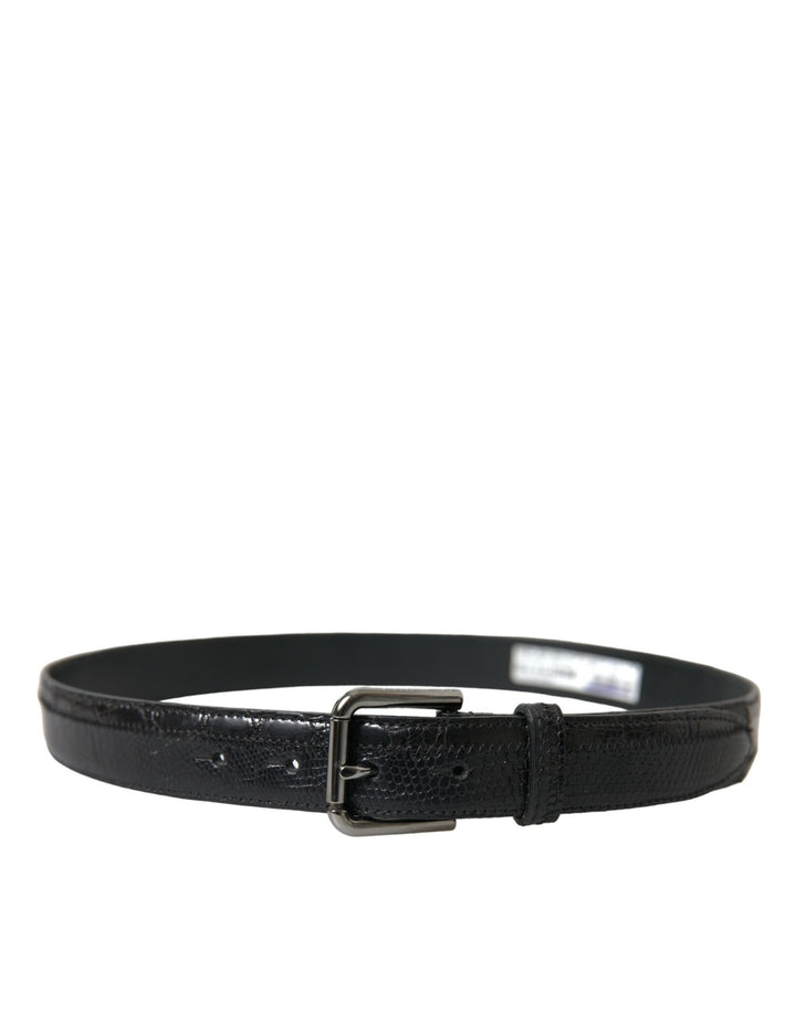 Dolce &amp; Gabbana Black Exotic Leather Silver Metal Buckle Belt