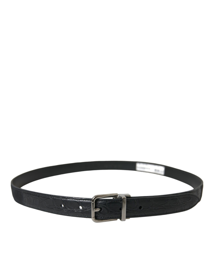 Dolce &amp; Gabbana Black Leather Silver Metal Buckle Belt