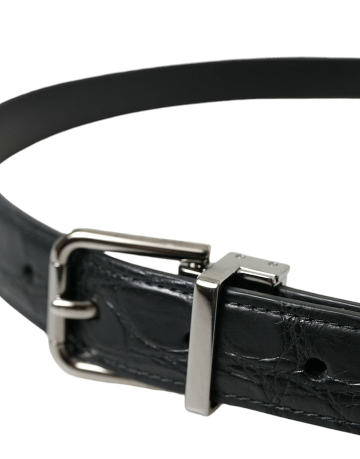 Dolce &amp; Gabbana Black Leather Silver Metal Buckle Belt