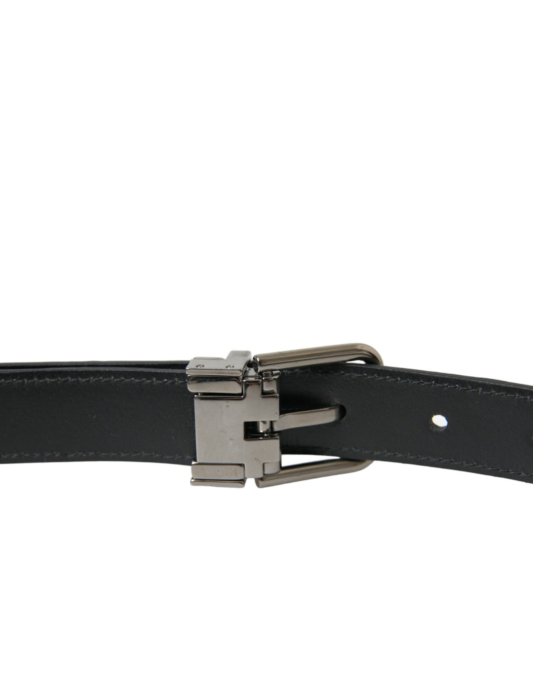 Dolce &amp; Gabbana Black Leather Silver Metal Buckle Belt