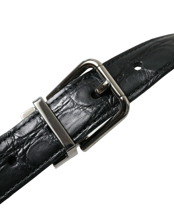 Dolce &amp; Gabbana Black Leather Silver Metal Buckle Belt