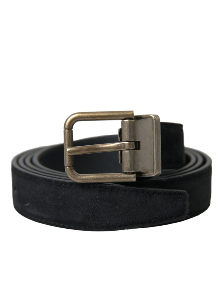 Dolce &amp; Gabbana Black Suede Leather Gold Metal Buckle Belt