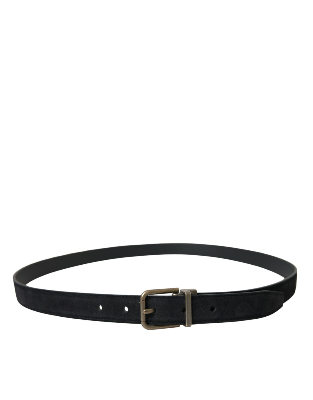 Dolce &amp; Gabbana Black Suede Leather Gold Metal Buckle Belt