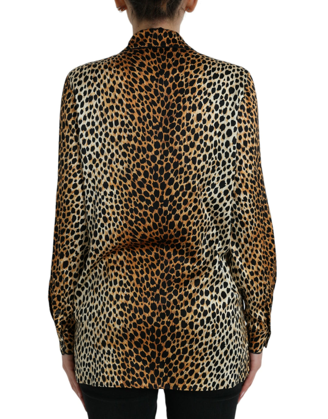 Dolce &amp;amp; Gabbana Élégant chemisier en soie à imprimé animal marron
