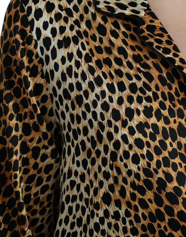 Dolce &amp;amp; Gabbana Élégant chemisier en soie à imprimé animal marron