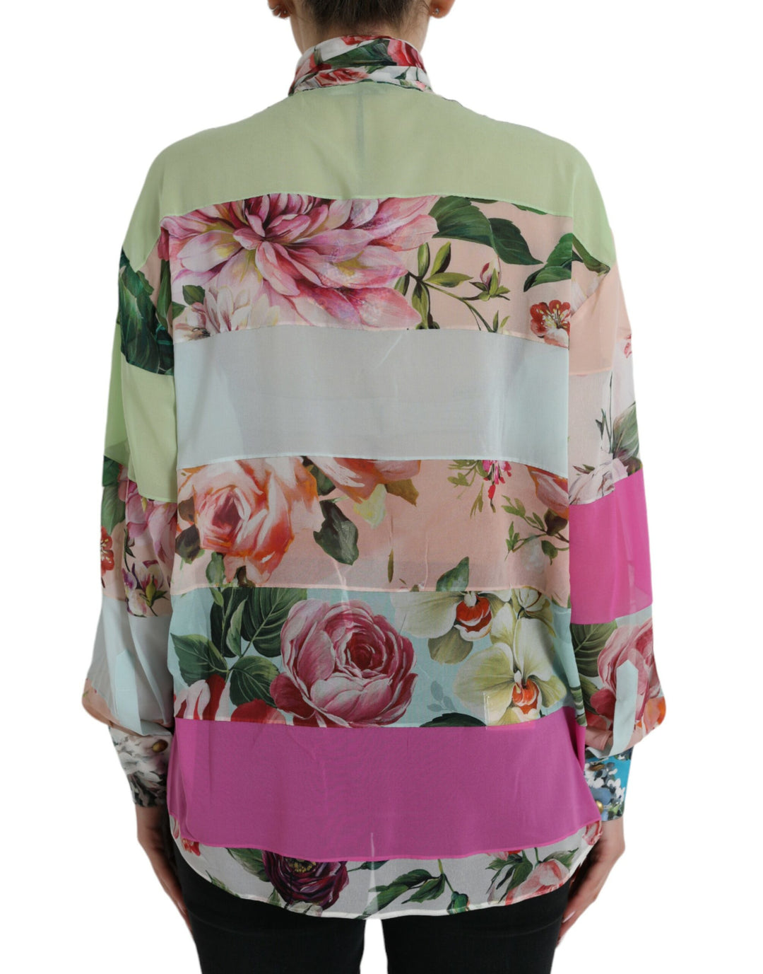 Dolce &amp; Gabbana Multicolor Floral Patchwork Ascot Collar Top