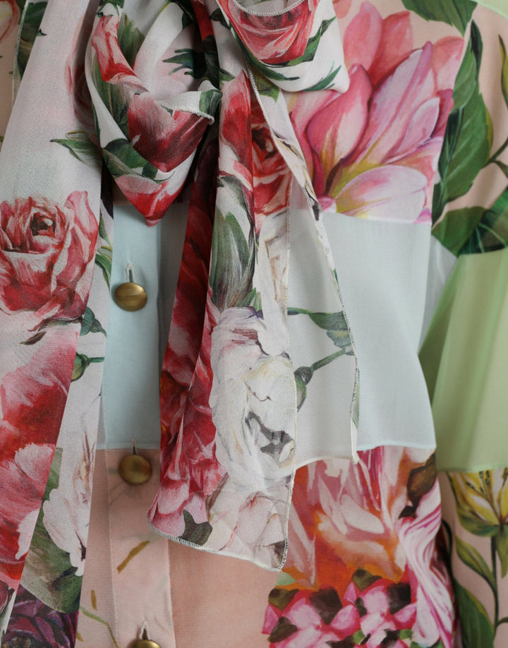 Dolce &amp; Gabbana Multicolor Floral Patchwork Ascot Collar Top