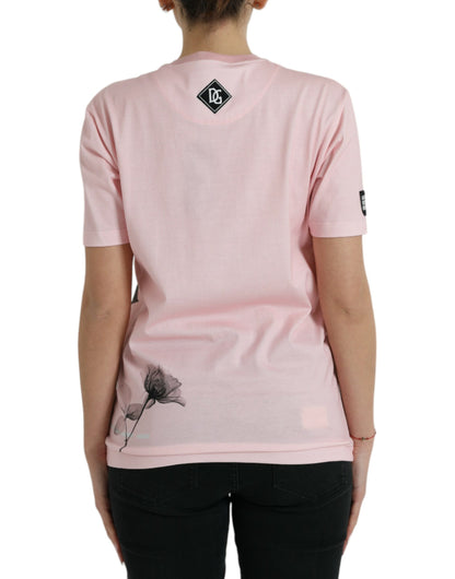 Camiseta elegante de algodón floral rosa de Dolce &amp; Gabbana