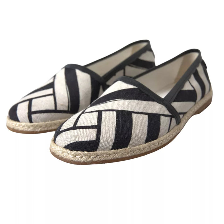 Dolce &amp; Gabbana Black White Stripes Slip On Espadrille Shoes