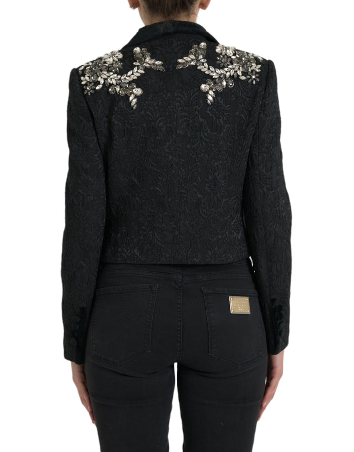 Dolce &amp; Gabbana Black Crystal Embellished Overcoat Jacket