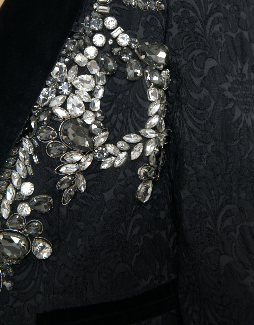 Dolce &amp; Gabbana Black Crystal Embellished Overcoat Jacket