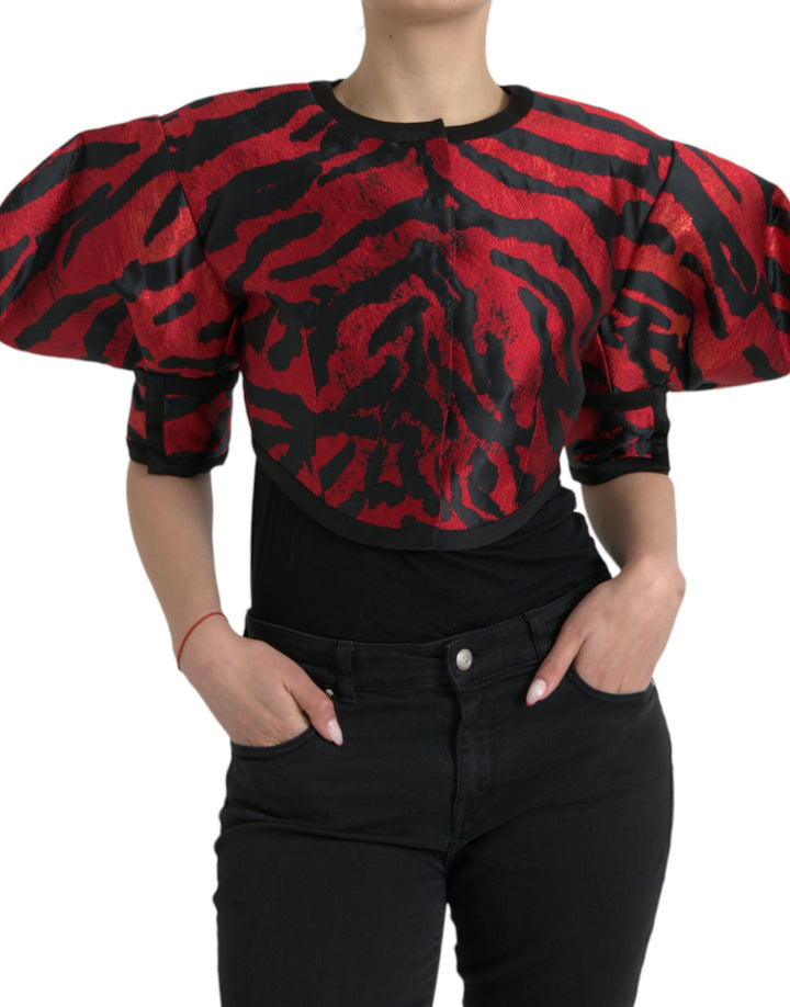 Dolce &amp; Gabbana Black Red Patterned Cropped Coat Jacket