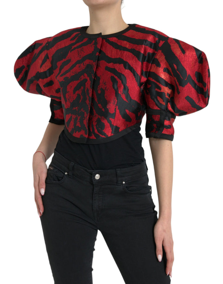 Dolce &amp; Gabbana Black Red Patterned Cropped Coat Jacket