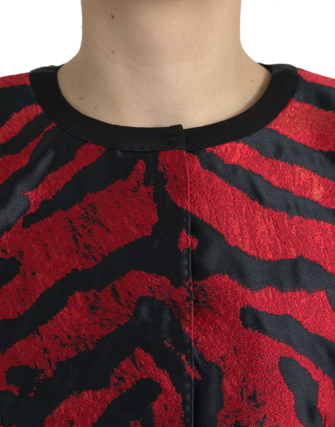 Dolce &amp; Gabbana Black Red Patterned Cropped Coat Jacket