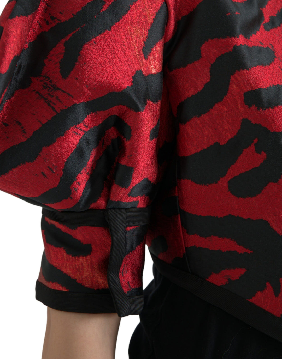 Dolce &amp; Gabbana Black Red Patterned Cropped Coat Jacket