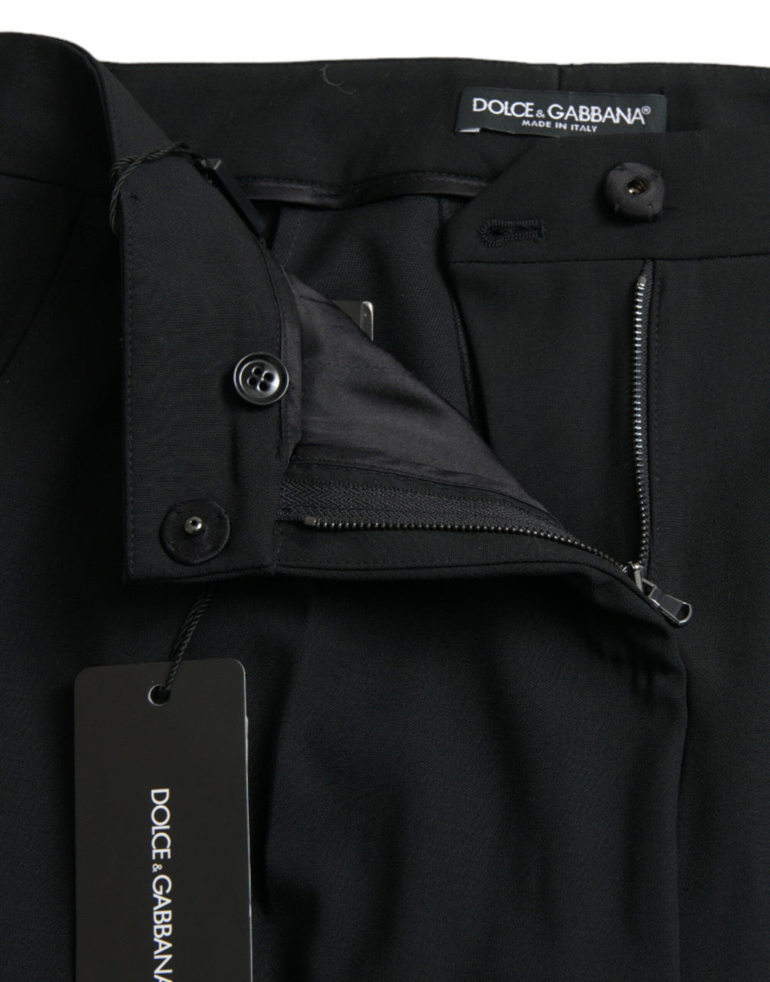 Dolce &amp; Gabbana Black Wool Mid Waist Tapered Pants