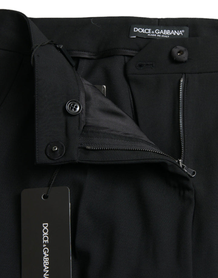 Dolce &amp; Gabbana Black Wool Mid Waist Tapered Pants