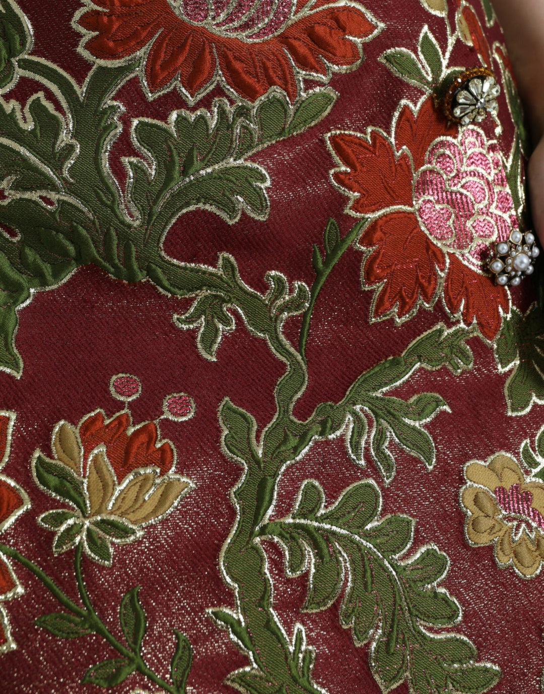 Dolce &amp; Gabbana Maroon Floral Jacquard A-line Mini Skirt