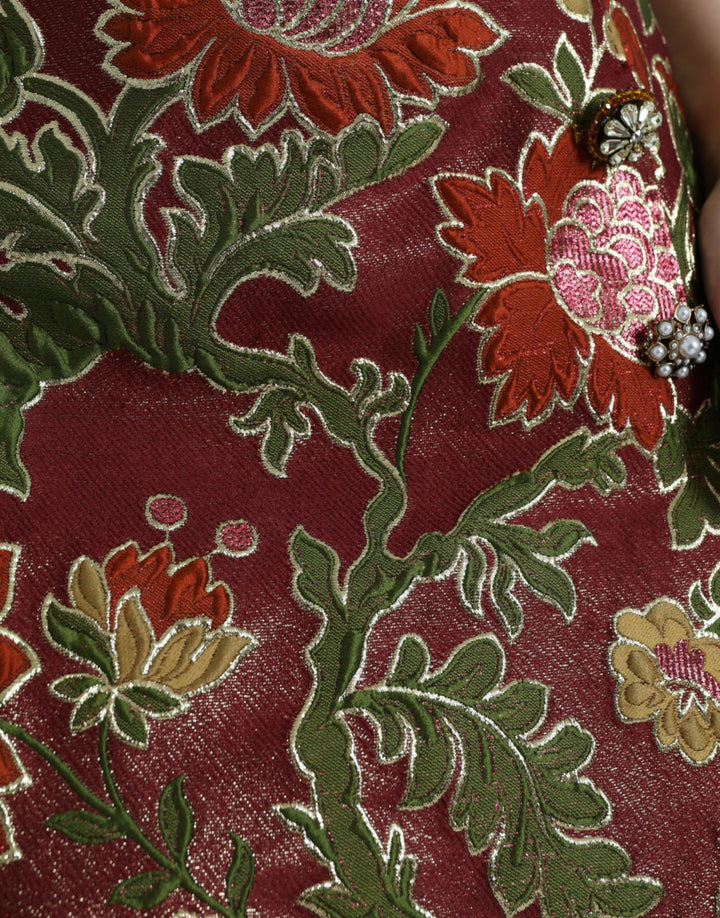 Dolce &amp; Gabbana Maroon Floral Jacquard A-line Mini Skirt