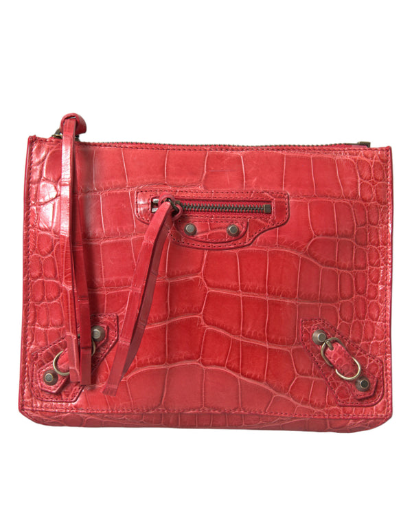 Balenciaga - Red Exotic Skin Leather Classic Pouch Purse Wristlet Bag