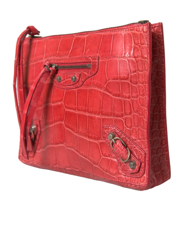 Balenciaga - Red Exotic Skin Leather Classic Pouch Purse Wristlet Bag