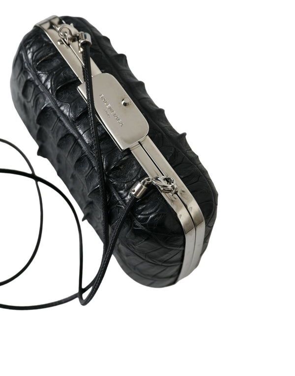 Balenciaga - Black Exotic Skin Leather Shoulder Crossbody Box Clutch Bag