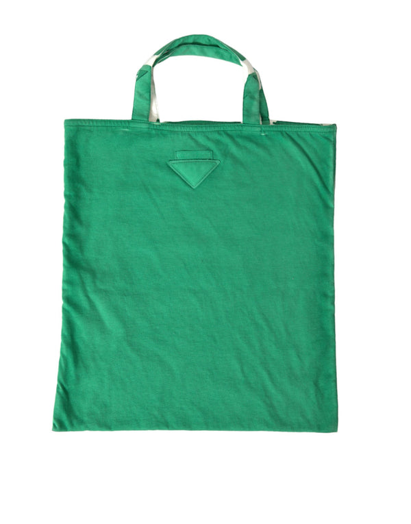 Prada - Green Jersey Fabric Logo Shoulder Shopping Tote Bag