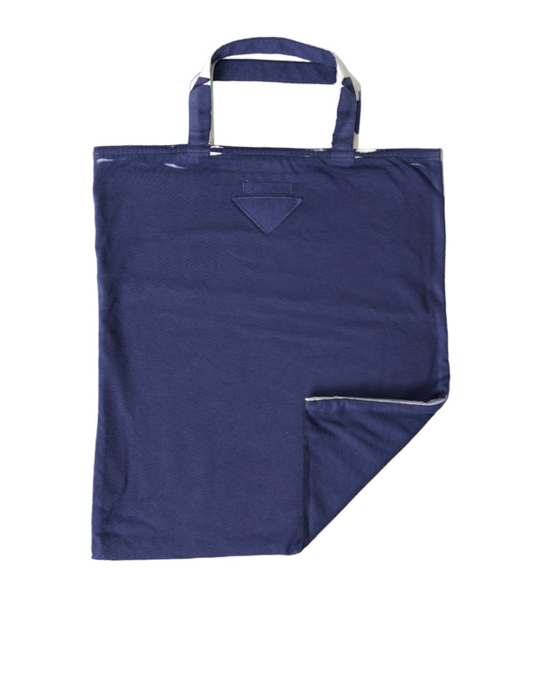 Prada - Blue Jersey Fabric Logo Shoulder Shopping Tote Bag