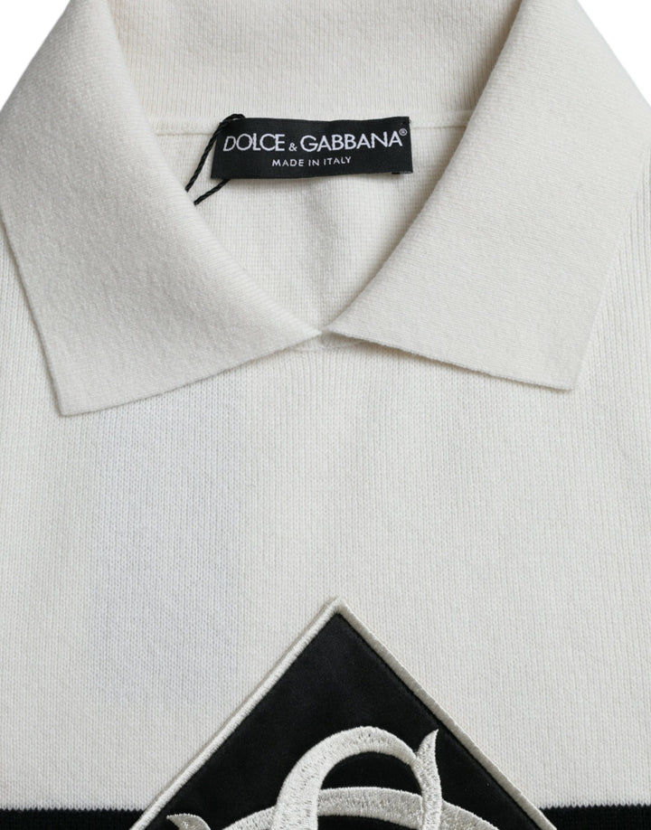 Dolce &amp; Gabbana White DG Logo Collared Henley Shirt T-shirt