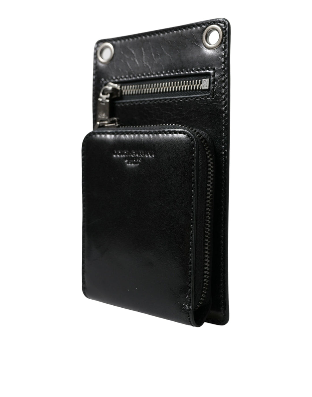 Dolce &amp; Gabbana Wallet Black Horse Leather Zip Logo Cross Body Phone Slot