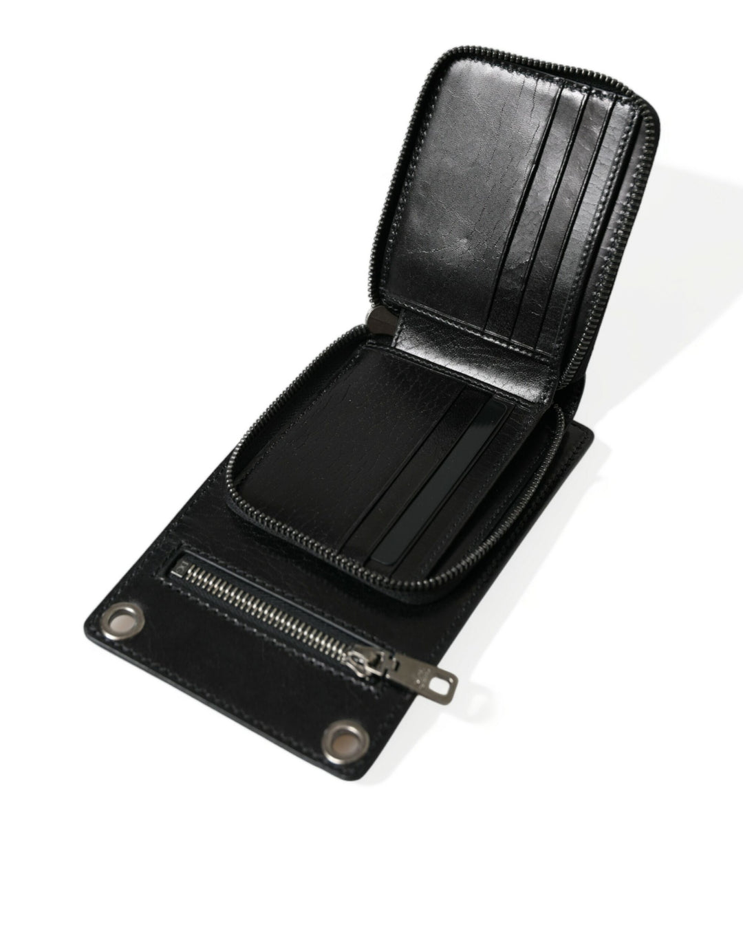 Dolce &amp; Gabbana Wallet Black Horse Leather Zip Logo Cross Body Phone Slot