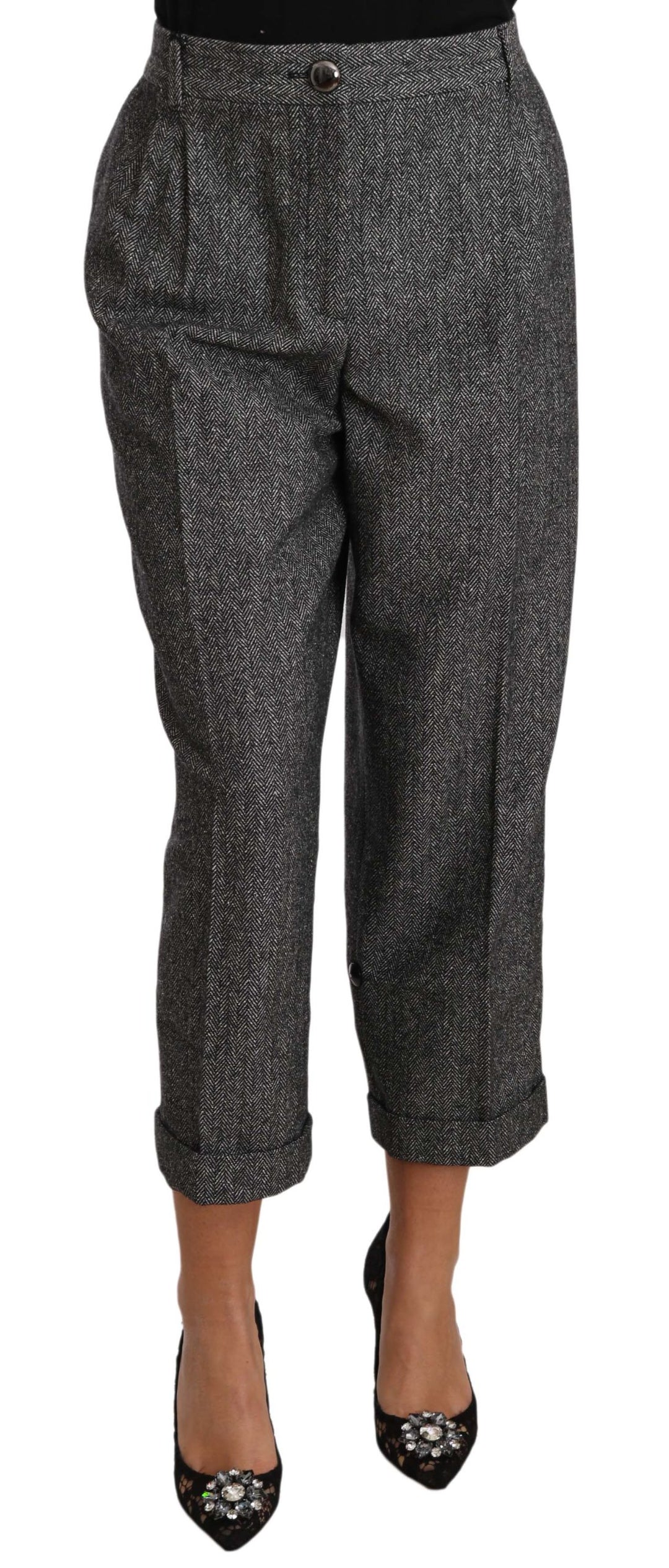Dolce &amp; Gabbana Gray Wool Pleated Cropped Trouser Pants