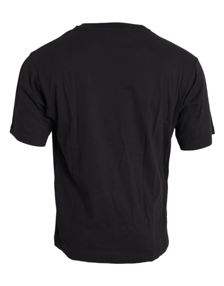 Dolce &amp; Gabbana Black Printed Pocket Cotton Crewneck T-shirt